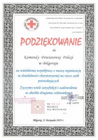 zdjęcie dyplomu z podziękowaniami