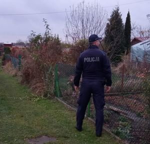 policjant sprawdza ogródki działkowe
