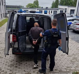 policjant wprowadza zatrzymanego do radiowozu