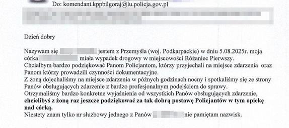 Podziękowania dla policjantów