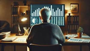 mężczyzna siedzi przed ekranem komputera