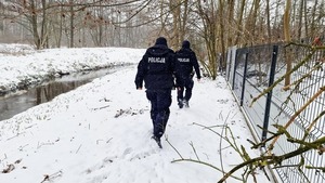 policjanci sprawdzają tereny ogródków działkowych