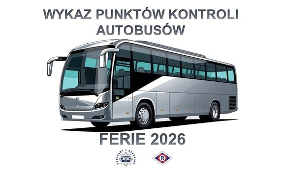 plakat akcji bezpieczne ferie 2026 z agrafika autobusu