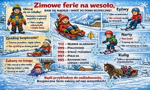 grafika z napisem zimowe ferie na zimowo