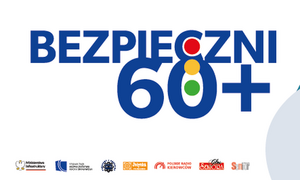 plakat z napisem bezpieczni 60 plus