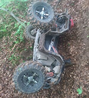leżący quad w lesie